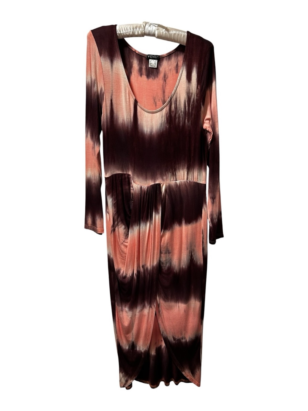 Peach and Chocolate Tie-Dye Long Sleeve Maxi Dress